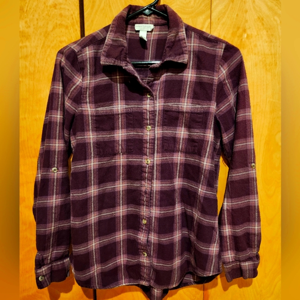 Women's Full Tilt Purple Plaid Button-Up Shirt
